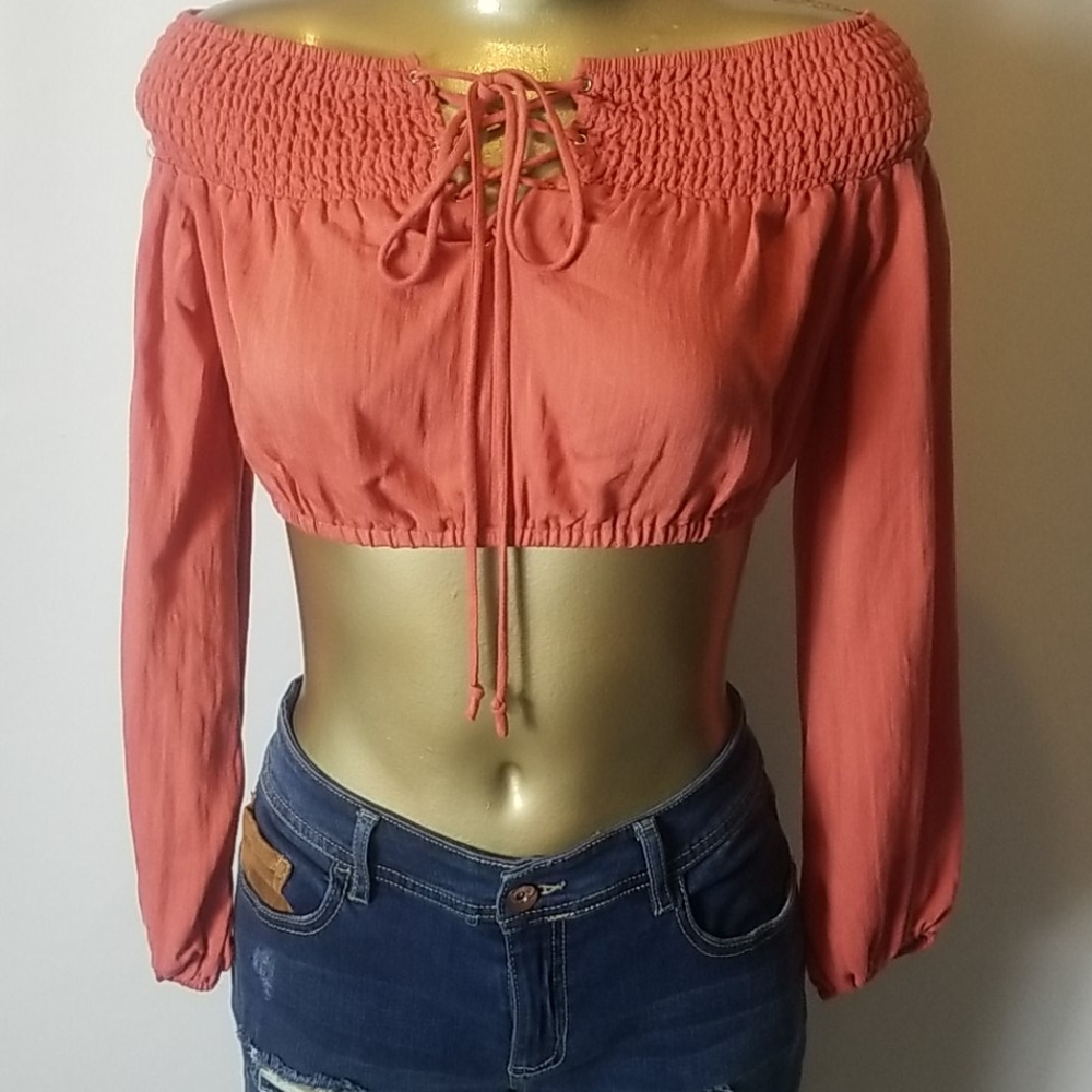 AMERICAN THREADS PEASANT CROP TOP